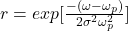 r = exp[\frac{-(\omega-\omega_p)}{2 \sigma^2 \omega_p^2}]