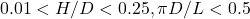 0.01 < H/D < 0.25, \pi D/L < 0.5
