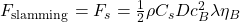 F_{\text{slamming}} = F_s = \frac{1}{2} \rho C_s D c_B^2 \lambda \eta_B
