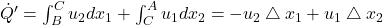 \dot{Q}{'}= \int_{B}^{C}u_2 dx_1 + \int_{C}^{A}u_1 dx_2=-u_2\bigtriangleup x_1 + u_1\bigtriangleup x_2