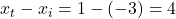 Rendered by QuickLaTeX.com x_t - x_i=1-(-3)=4