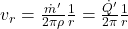 v_r=\frac{\dot{m}{'}}{2\pi \rho }\frac{1}{r}=\frac{\dot{Q}{'}}{2\pi }\frac{1}{r}\tag{5.5}