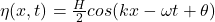  \eta(x,t) = \frac{H}{2} cos(kx -\omega t + \theta) 