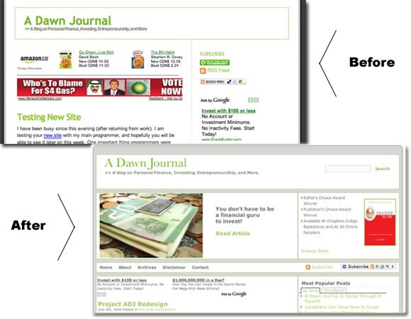 screen captures of a website before and after a redesign