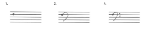 A bass clef is drawn in three steps.