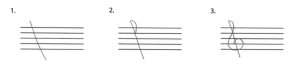 A treble clef is drawn in three steps.