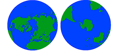Ocean cover in the Northern and Southern Hemispheres.