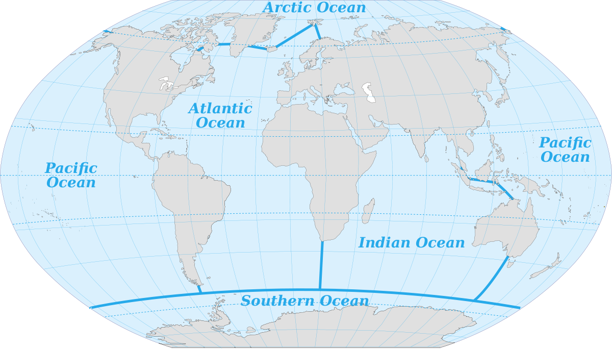 Map of the world oceans